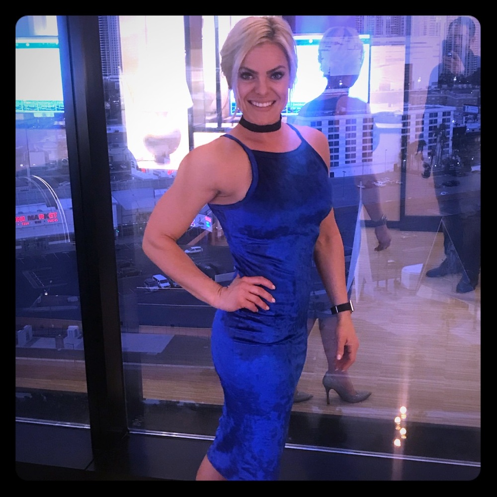 Deep blue velvet midi dress